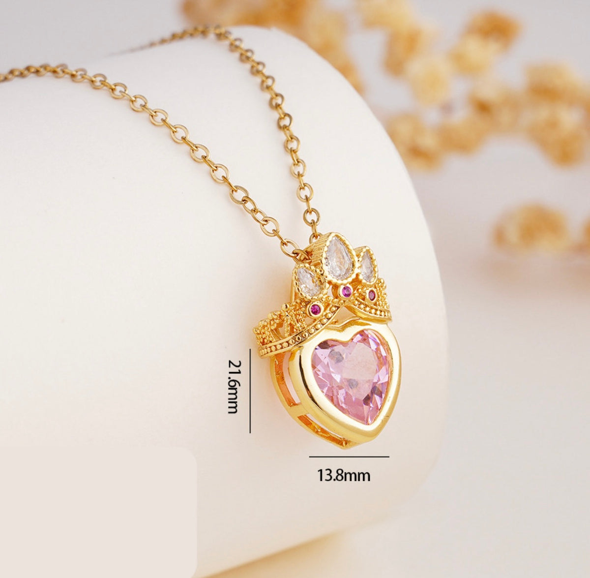 Collar Corazón Rosa Con Corona