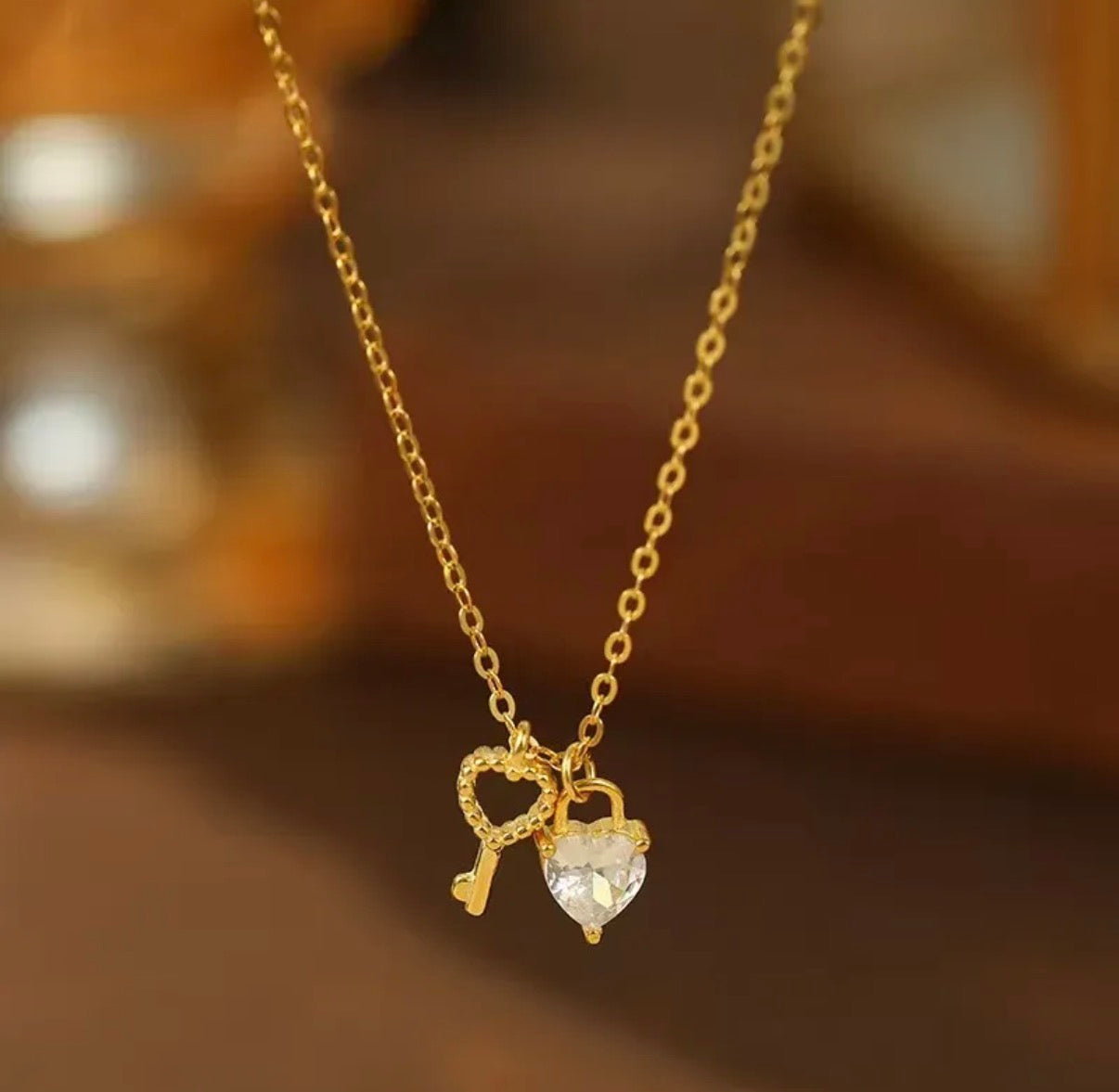 Collar Dorado Llave Y Corazón
