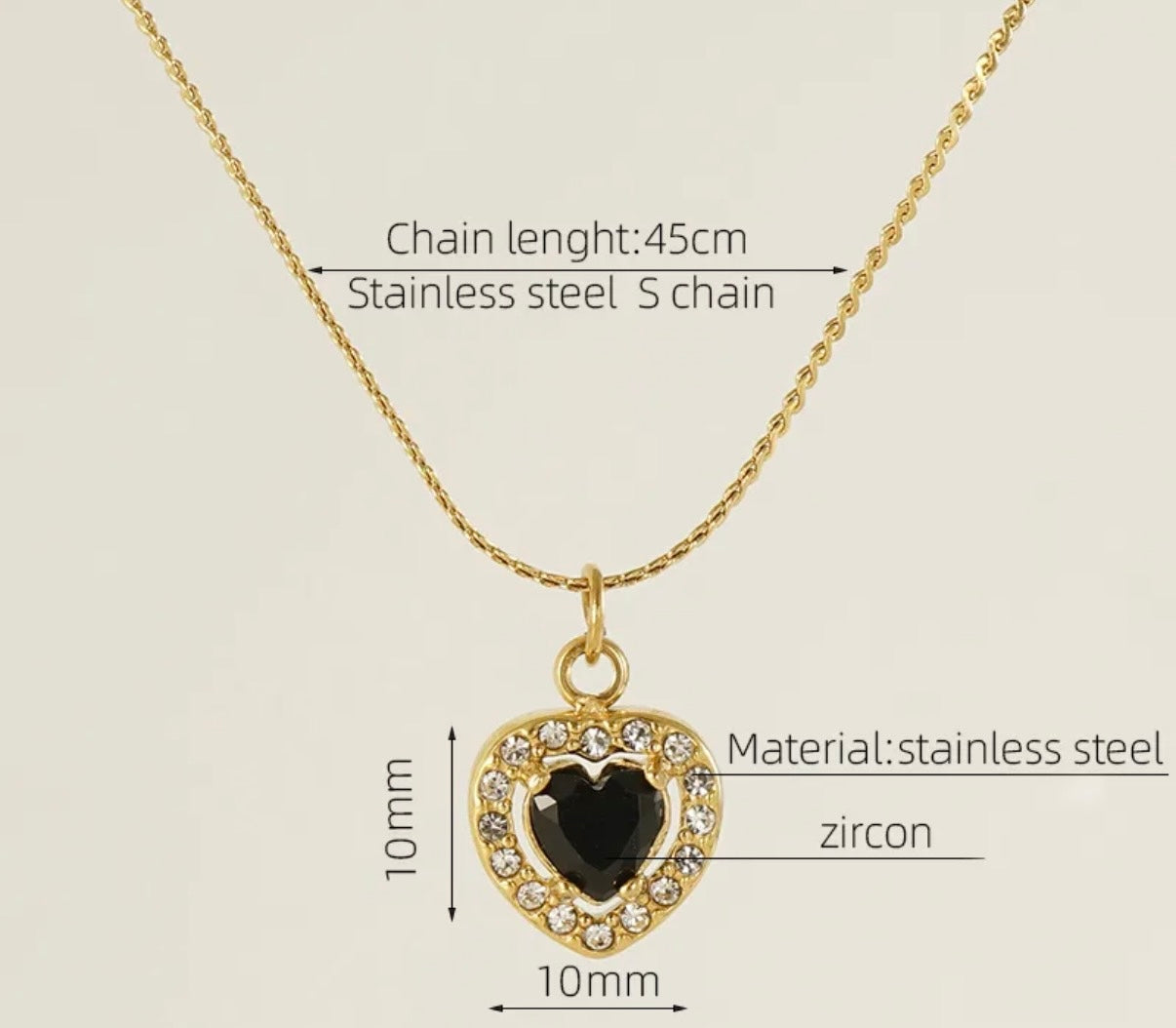 Collar Corazón Mini Negro Dorado