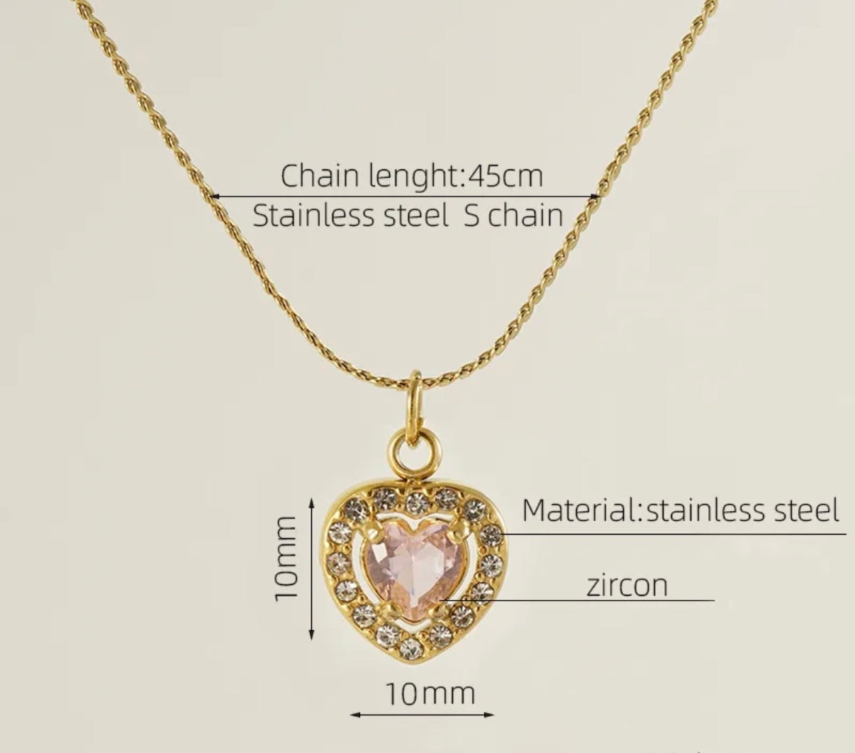Collar Corazón Mini Rosa Dorado