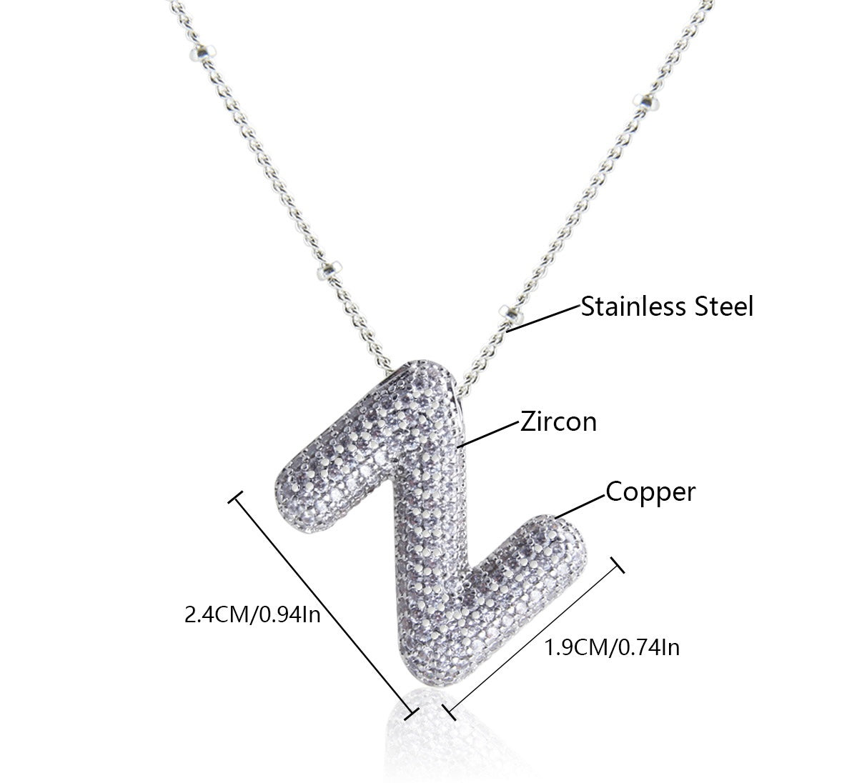 Collar Inicial Grande Brillos Plateado Laminado