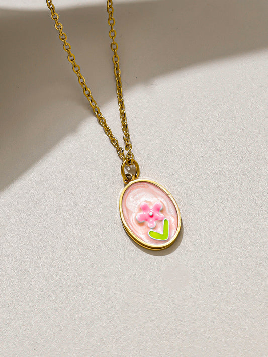 Collar Flor Con Fondo Rosa