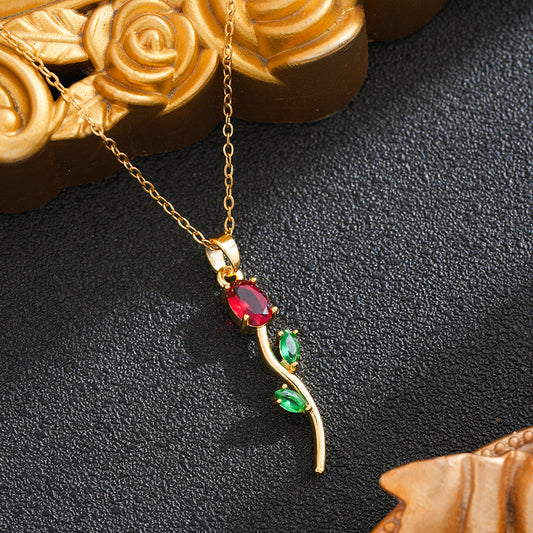 Collar Flor Rosa Roja