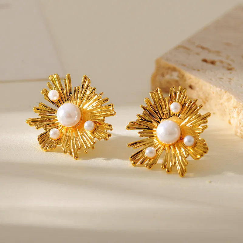 Aretes Flor Y Perlas
