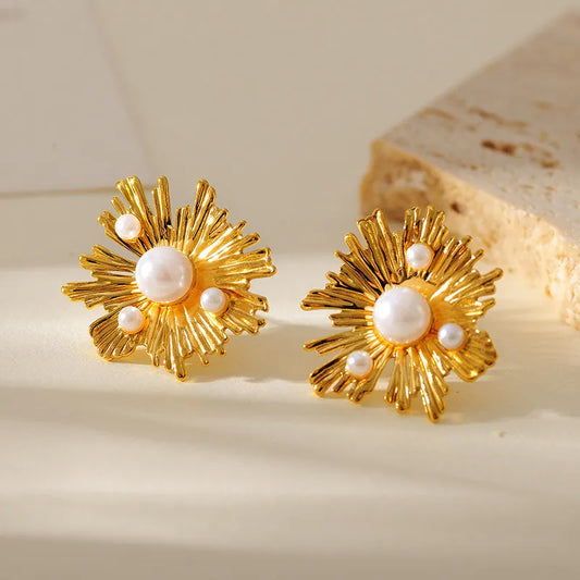 Aretes Flor Y Perlas