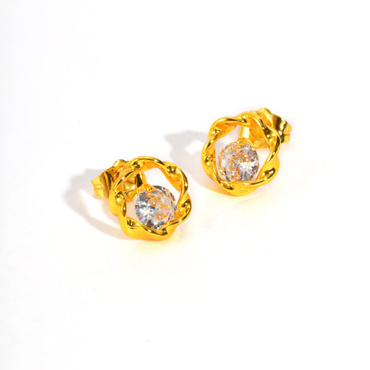 Aretes Mini Circulares Con Piedra Blanca