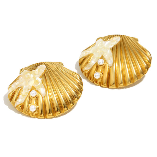 Aretes Concha Grande, Perlas y Estrella