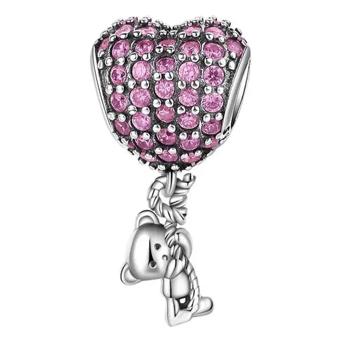 Charm Chapado Corazón Rosa Con Oso Colgante