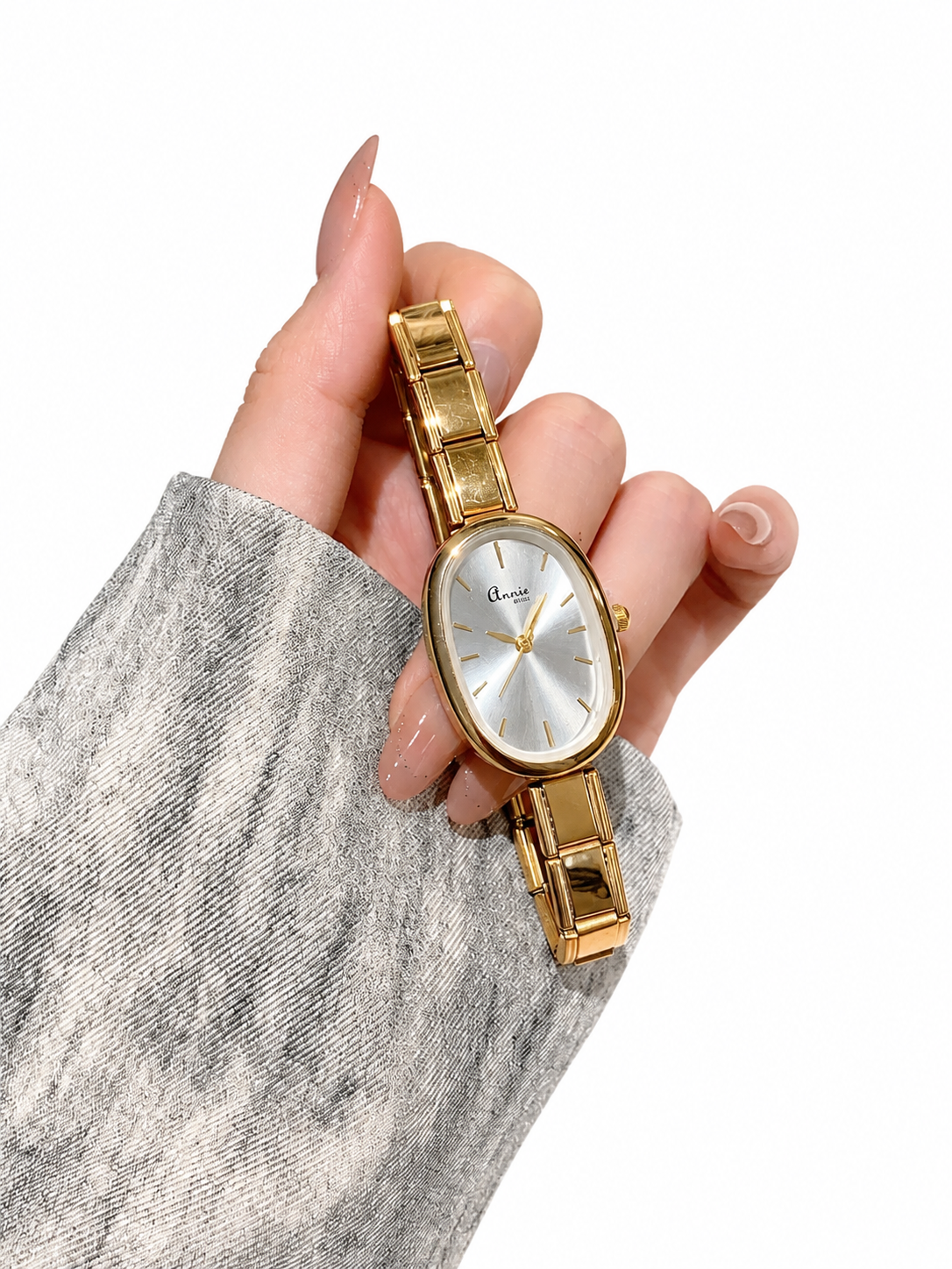 Reloj Italiano Dorado Oval Blanco