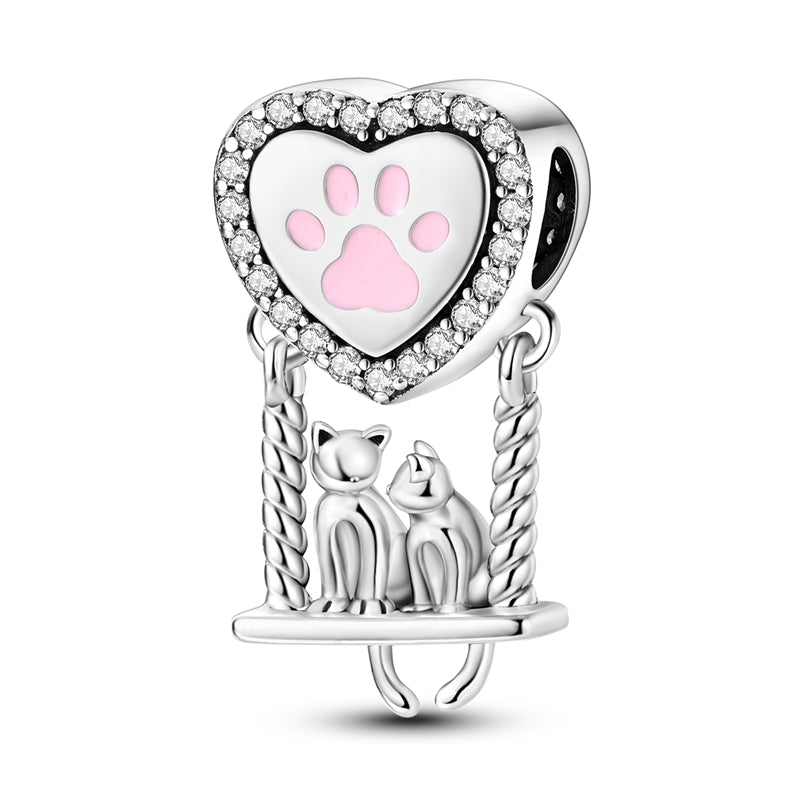 Charm Chapado Corazón Colgante Gatitos