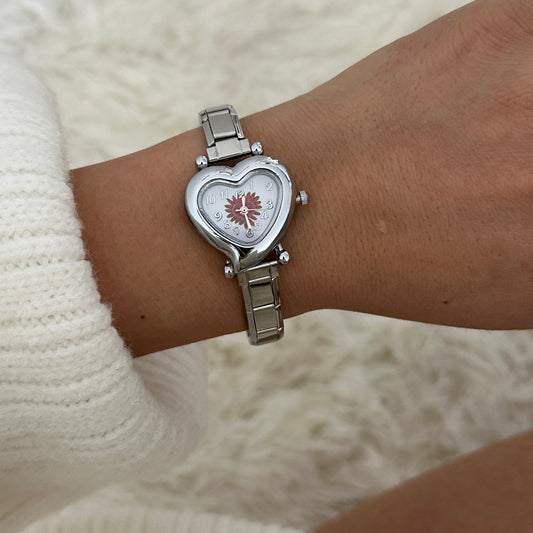 Reloj italiano plateado Corazón Blanco Y Rojo