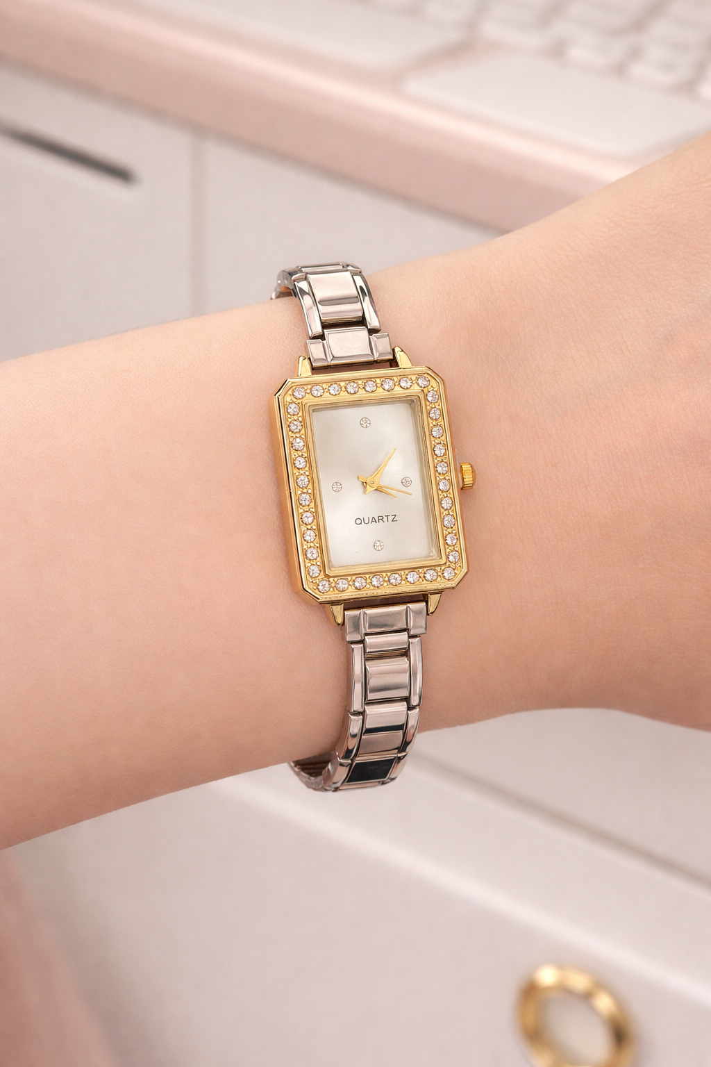 Reloj Italiano Bicolor Rectángular Blanco