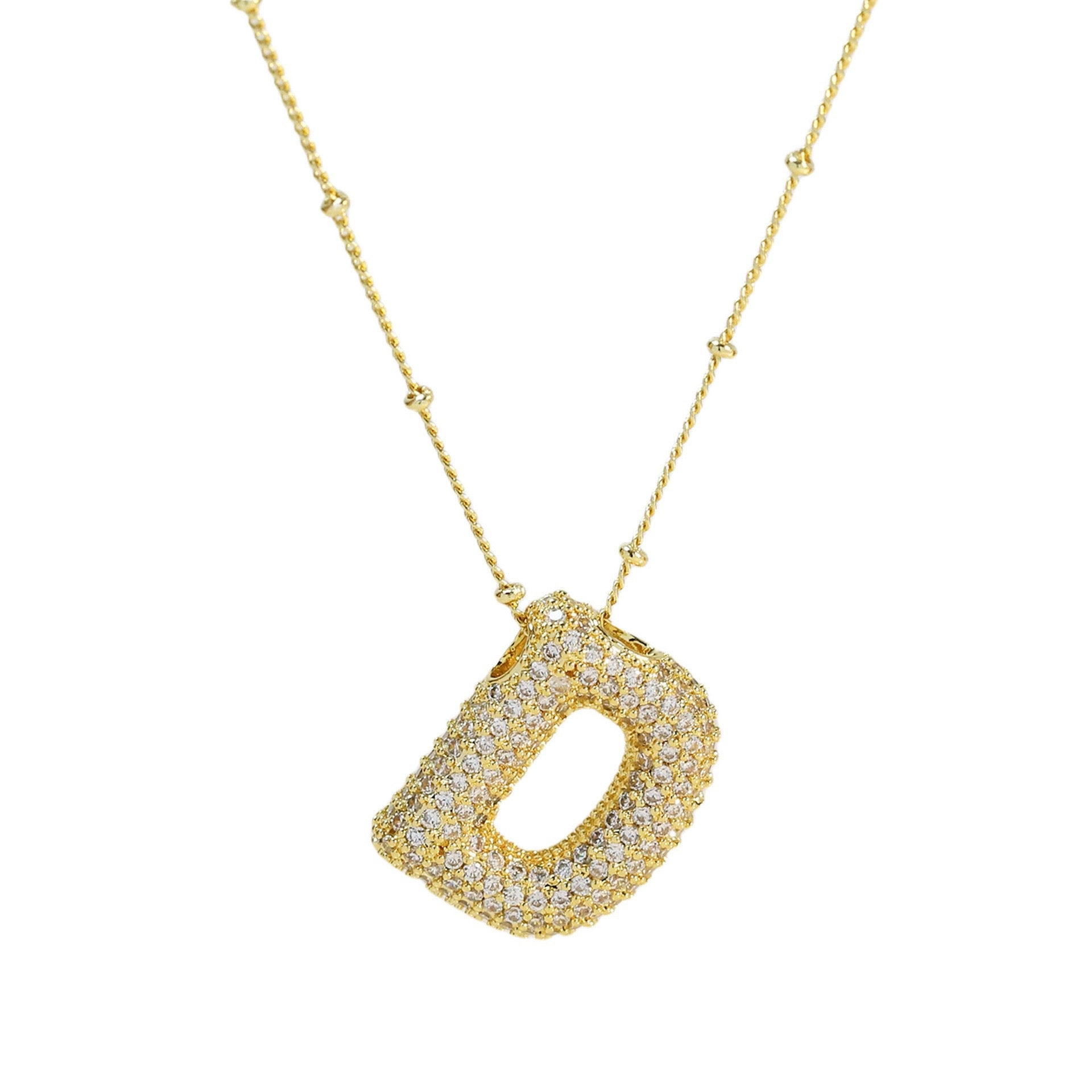 Collar Inicial Grande Brillos Oro Laminado