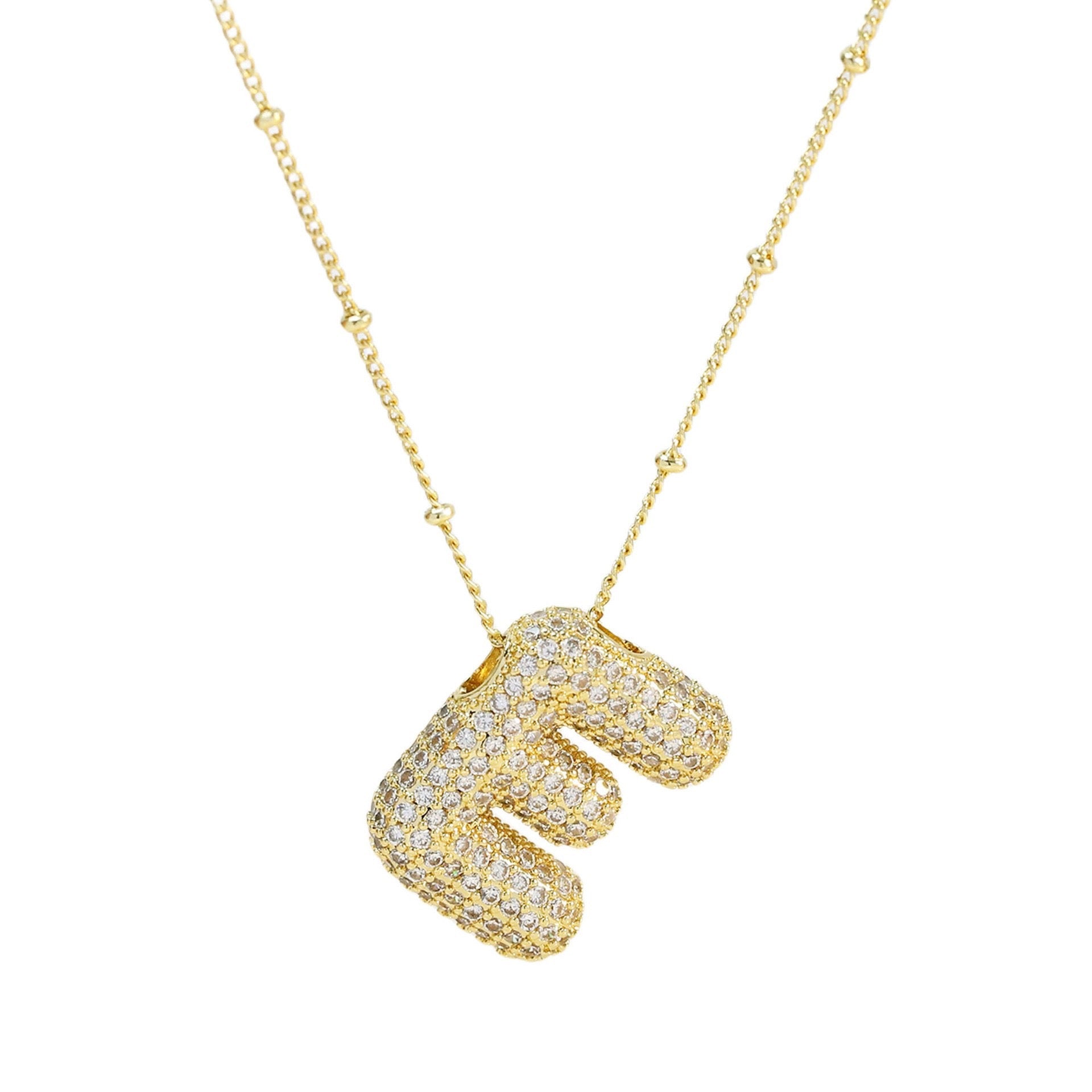 Collar Inicial Grande Brillos Oro Laminado