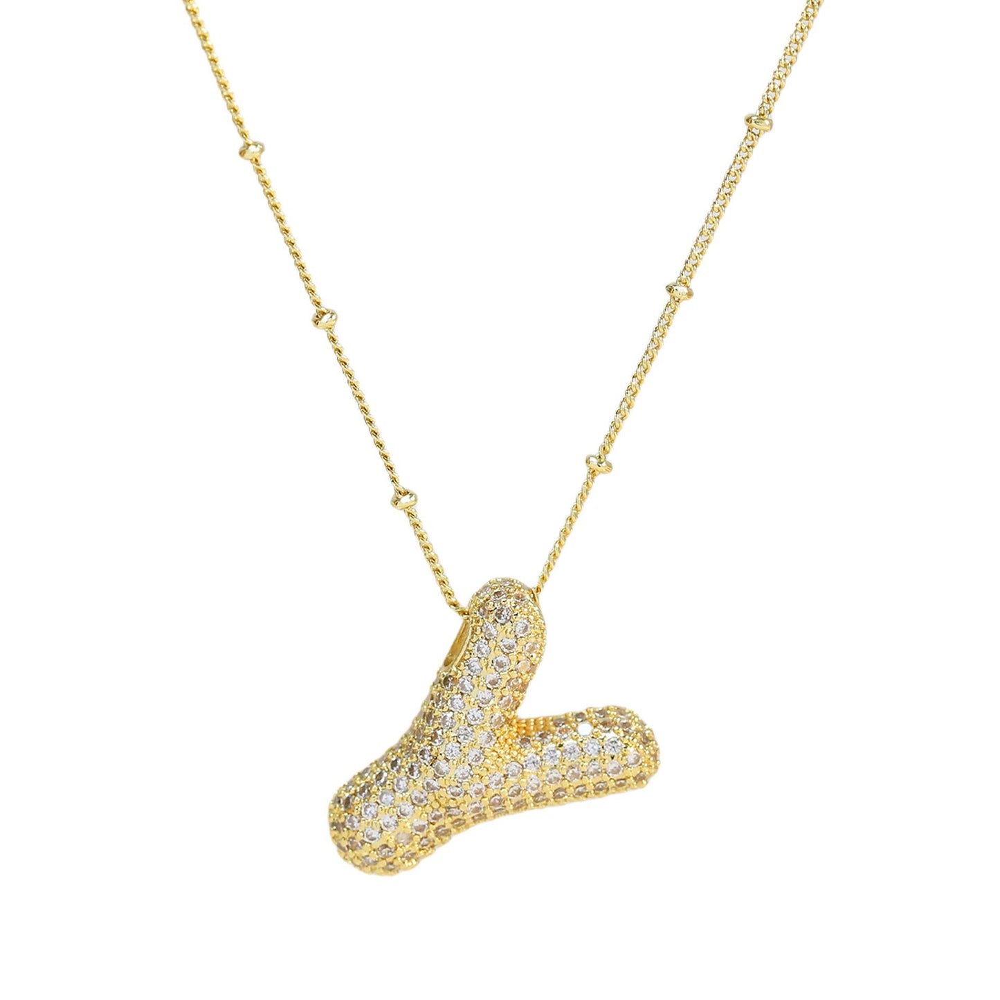 Collar Inicial Grande Brillos Oro Laminado