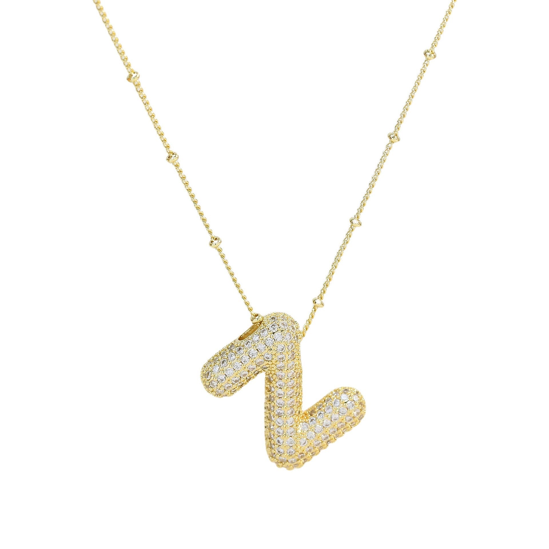 Collar Inicial Grande Brillos Oro Laminado