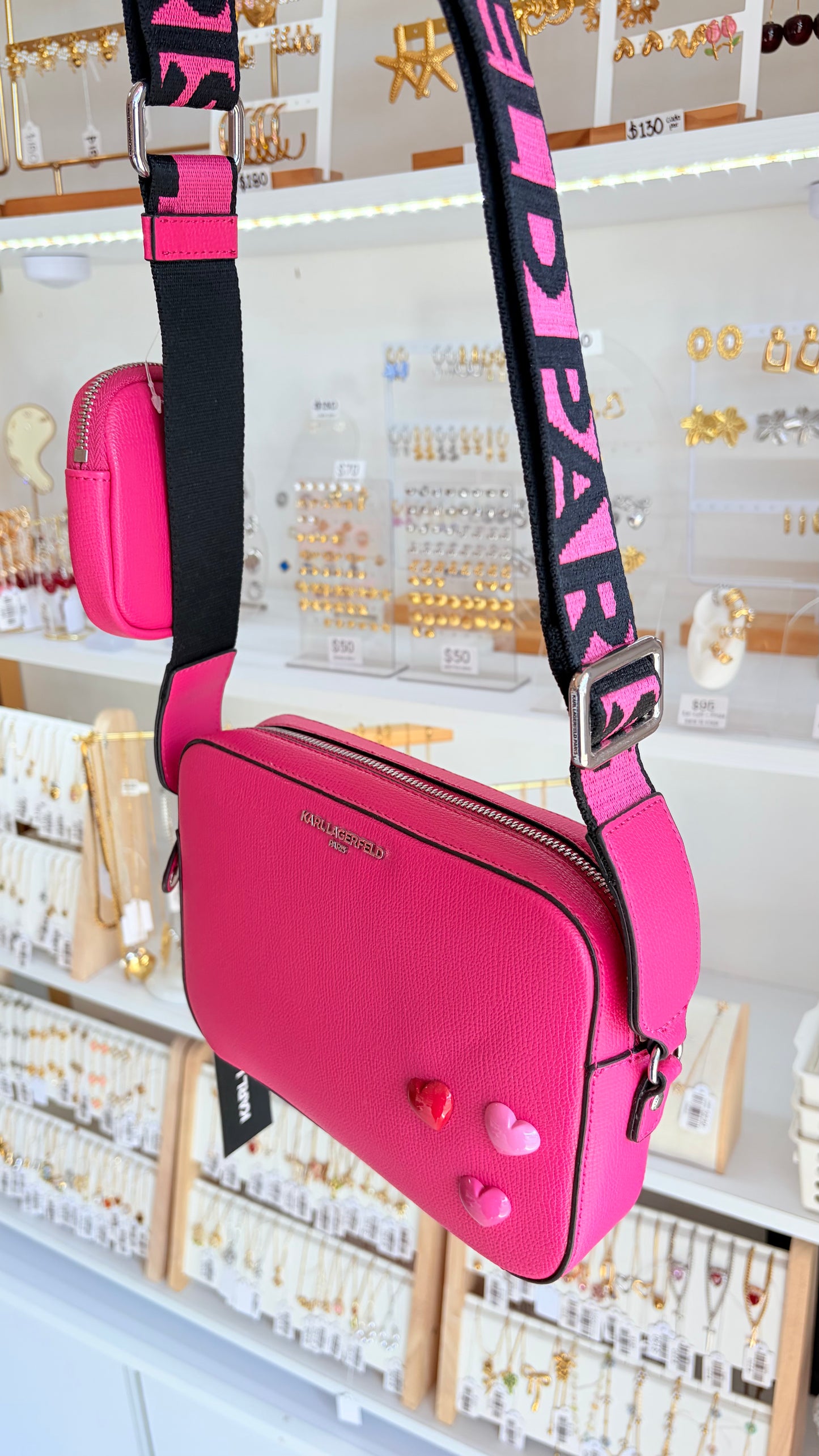 Bolsa Dama Crossbody Fucsia Corazones Karl Lagerfeld