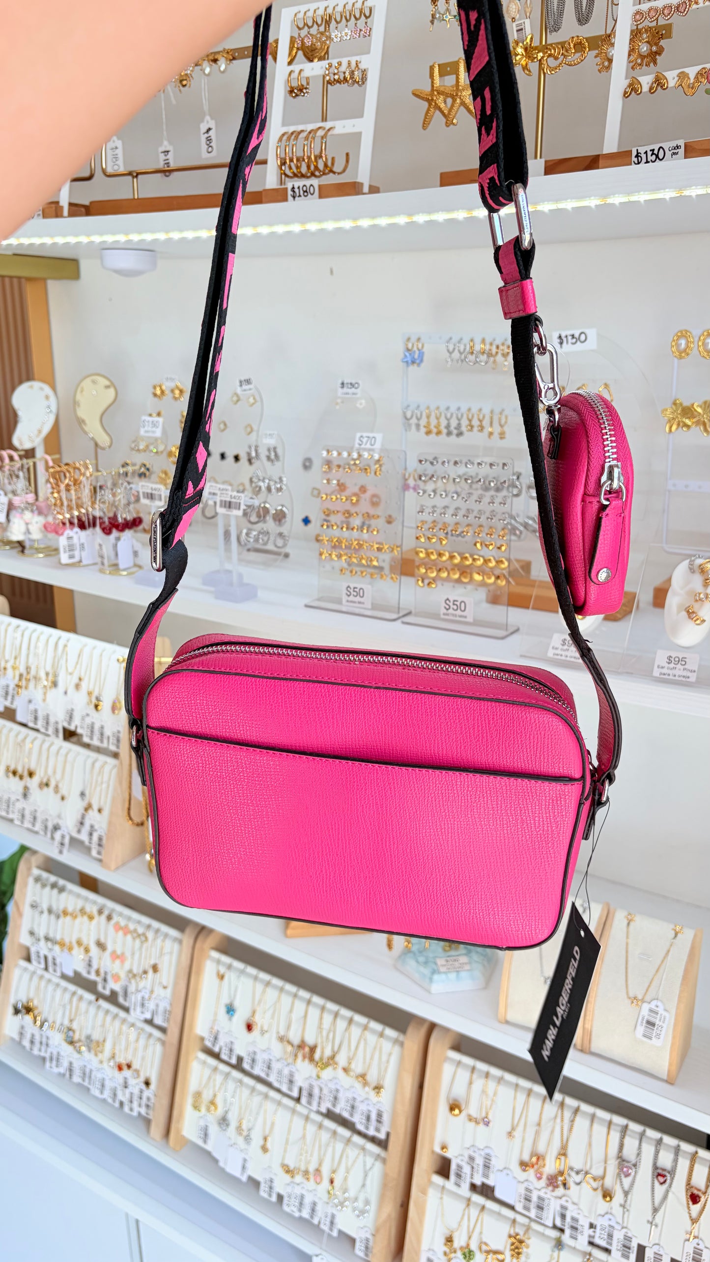 Bolsa Dama Crossbody Fucsia Corazones Karl Lagerfeld