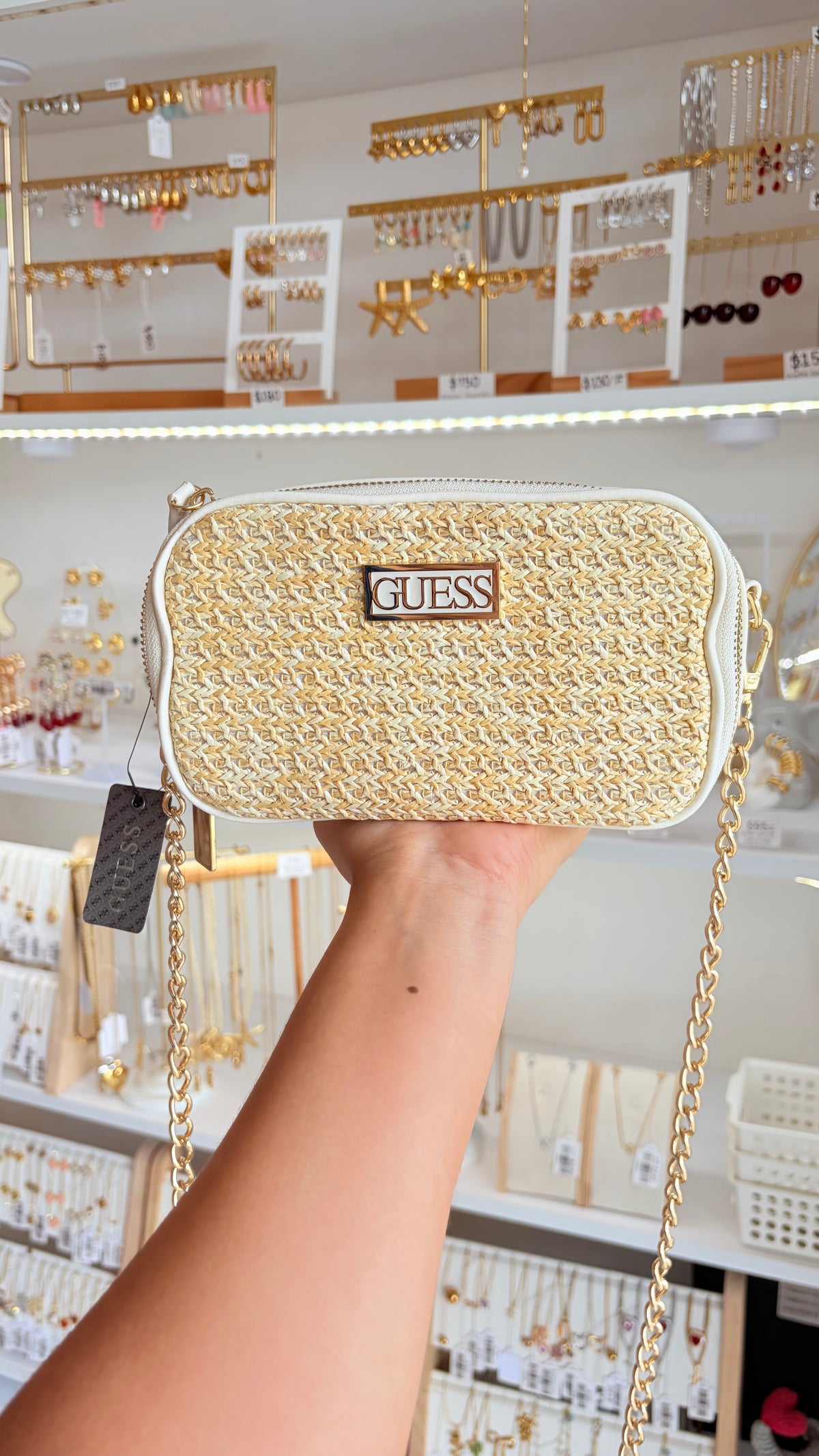 Bolsa Dama Crossbody Beige Y Nlanco Guess
