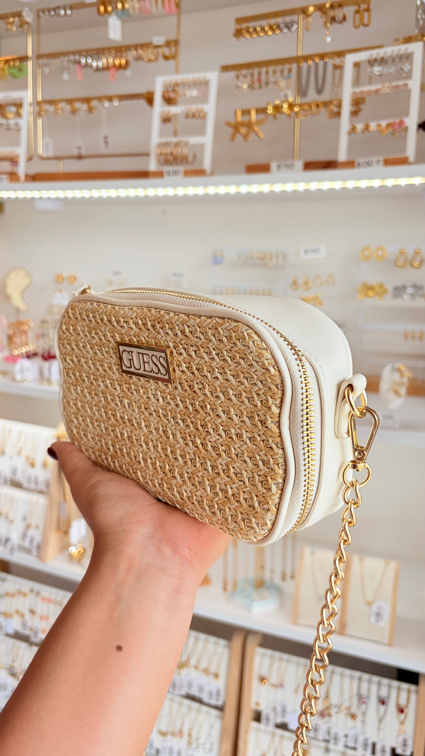 Bolsa Dama Crossbody Beige Y Nlanco Guess