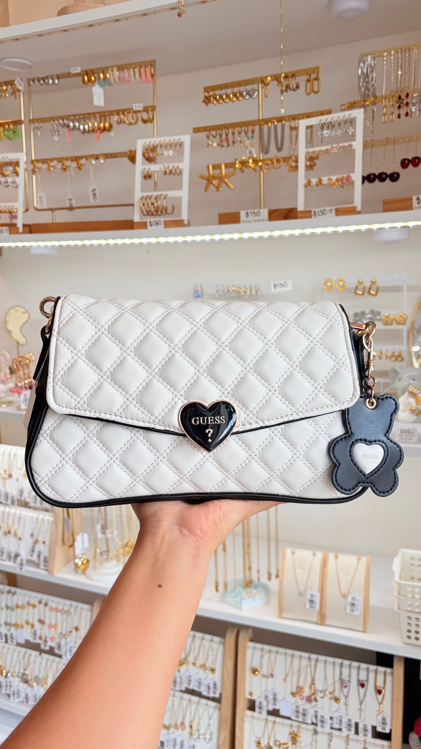 Bolsa Dama Crossbody Negro Y Blanco Guess